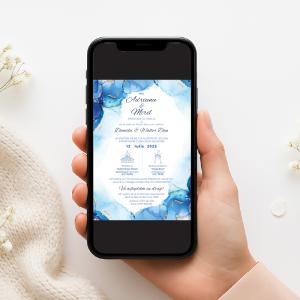 Invitație Digitală Nuntă „Blue Bliss” - Personalizată și rapidă