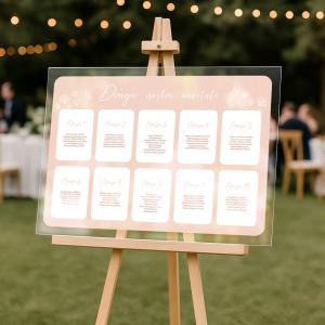 Listă invitați cu amplasare mese, model peach - Opis nuntă personalizat