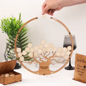 Guestbook Alternativ cu Copac și Frunze din Plexiglas – Tablou Interactiv + Agendă din Lemn pentru Mesaje