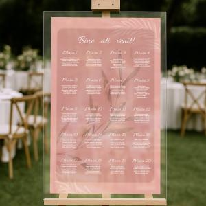 Opis de nuntă corai cu flori – Listă invitați pe plexiglas